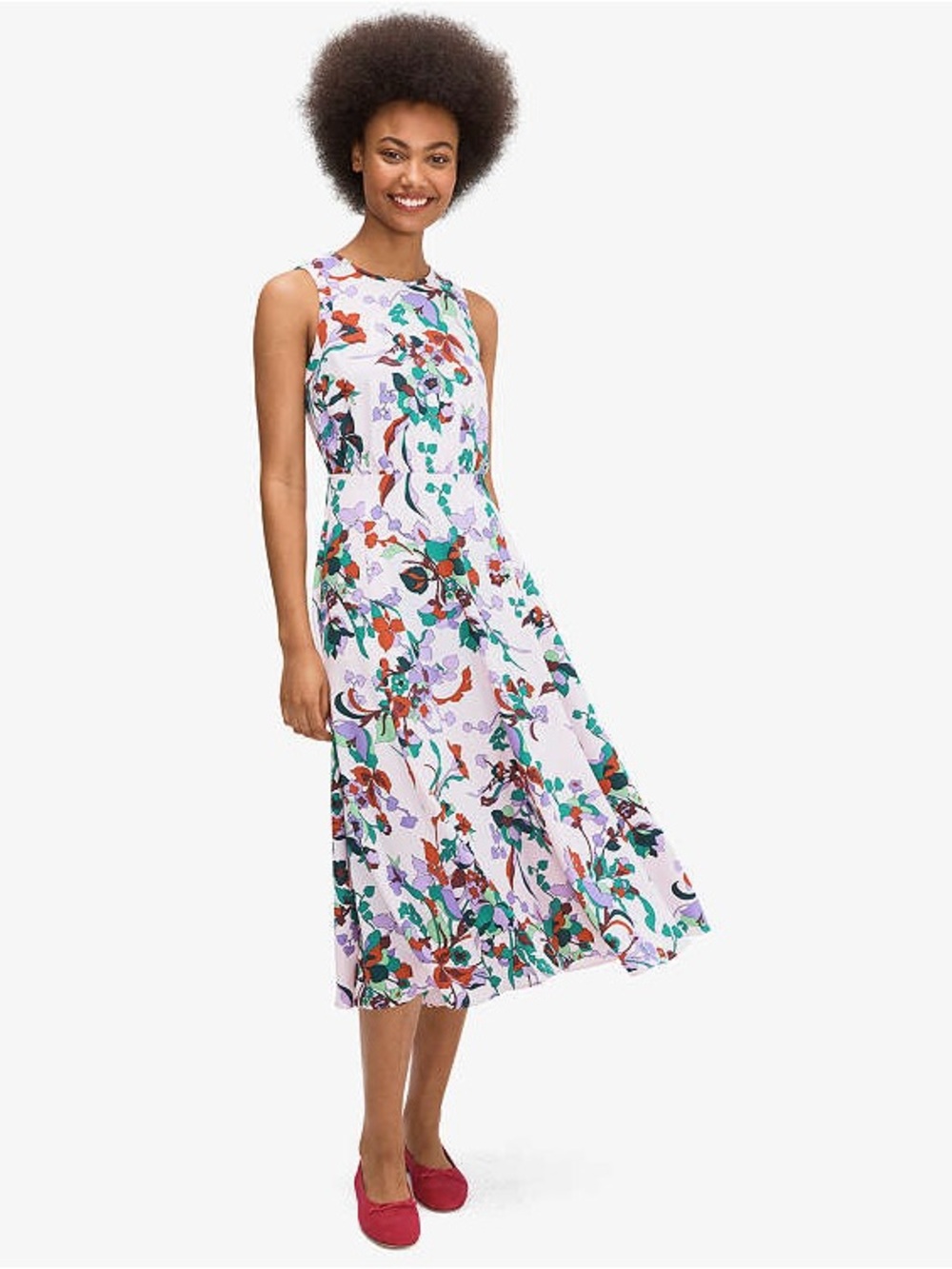 Kate Spade Floral Midi Dress with Multicolor Print